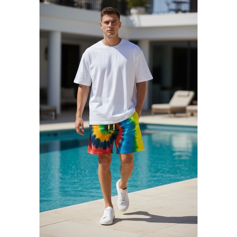 Chubbies Tie Dye Shorts Mens M Rainbow Lounge Sweat Shorts Drawstring Waist USA